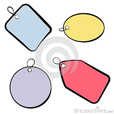Set of Simple Sketchy Blank Tags with pastel color Vector Illustration
