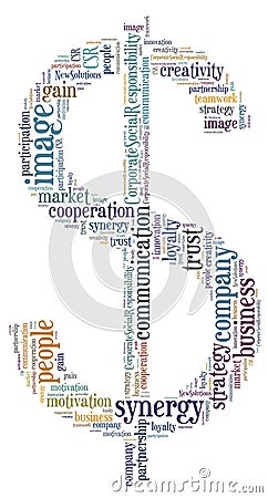 Tag or word cloud business related in shape of dollar Stock Photo