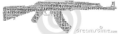 Tag or word cloud war or terrorism related in shape of ak-47 Stock Photo