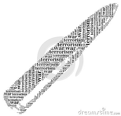 Tag or word cloud war or terrorism related in shape of bullet Stock Photo