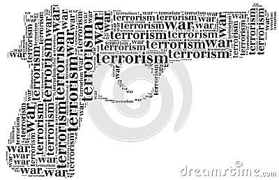 Tag or word cloud war or terrorism related in shape of pistol Stock Photo