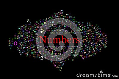 Tagcloud made of digits with large red title Numbers in the middle Stock Photo