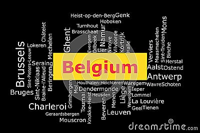 Tagcloud of the most populous cities in Belgium Stock Photo