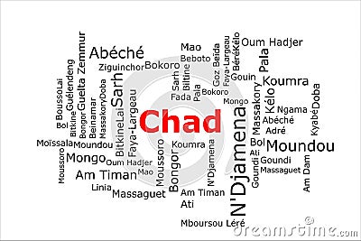 Tagcloud of the most populous cities in Chad Stock Photo