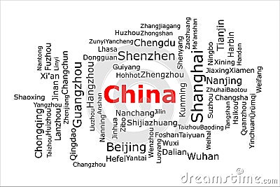 Tagcloud of the most populous cities in China Stock Photo