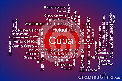 Tagcloud of the most populous cities in Cuba Stock Photo