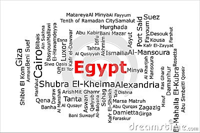 Tagcloud of the most populous cities in Egypt Stock Photo