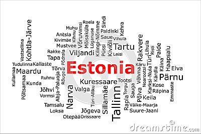 Tagcloud of the most populous cities in Estonia Stock Photo