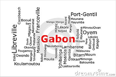 Tagcloud of the most populous cities in Gabon Stock Photo