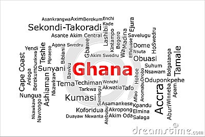 Tagcloud of the most populous cities in Ghana Stock Photo