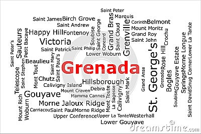 Tagcloud of the most populous cities in Grenada Stock Photo