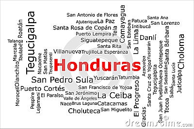 Tagcloud of the most populous cities in Honduras Stock Photo