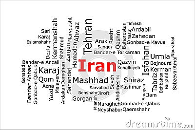 Tagcloud of the most populous cities in Iran Stock Photo