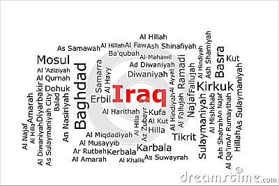 Tagcloud of the most populous cities in Iraq Stock Photo