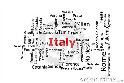 Tagcloud of the most populous cities in Italy Stock Photo