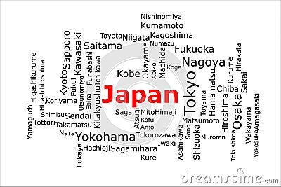 Tagcloud of the most populous cities in Japan Stock Photo
