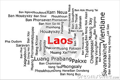 Tagcloud of the most populous cities in Laos Stock Photo