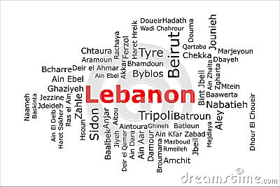 Tagcloud of the most populous cities in Lebanon Stock Photo