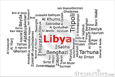 Tagcloud of the most populous cities in Libya Stock Photo