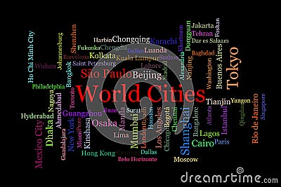 Tagcloud of world's largest cities colored randomly Stock Photo