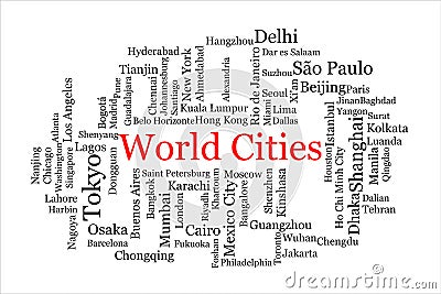 Tagcloud of world's largest cities colored randomly Stock Photo