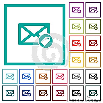 Tagging mail flat color icons with quadrant frames Stock Photo