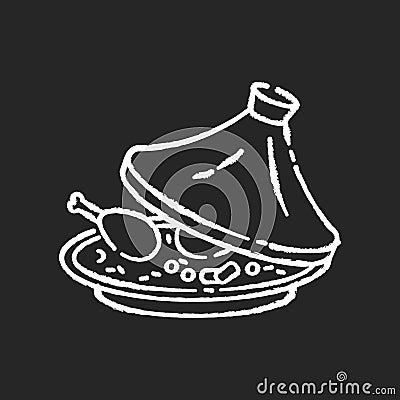 Tagine chalk white icon on black background Vector Illustration