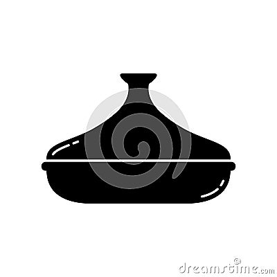 Tagine silhouette. Outline icon of ceramic pot with lid. Black simple illustration of special Moroccan cookware. Flat isolated Vector Illustration