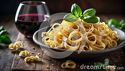 tagliatelle pasta with herbs in a plate kitchen portion traditional lunch Stock Photo