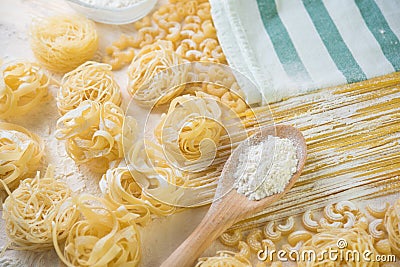 Tagliatelle pasta home made with flour and eggs Stock Photo