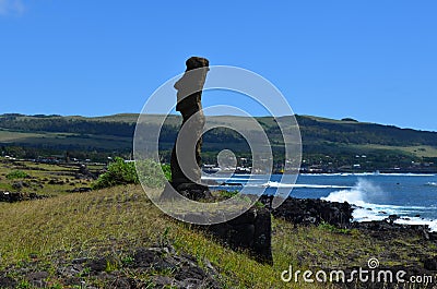 Moais at Ahu Tahai ceremonial complex near Hanga Roa, Rapa Nui Easter Island Stock Photo