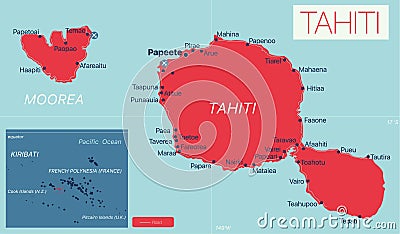 Tahiti detailed editable map Vector Illustration