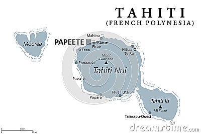 Tahiti, French Polynesia, part of Society Islands, gray political map Vector Illustration