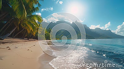 Tahitian Secluded Beach: Luxury Solitude in Breathtaking Sunshine Seascape Stock Photo