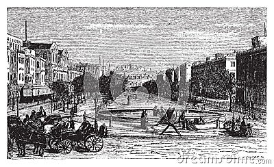 Tahrir Square formerly Mohammed Ali Square and Place des Consuls, in Alexandria, Egypt. Scenic engraving Vector Illustration