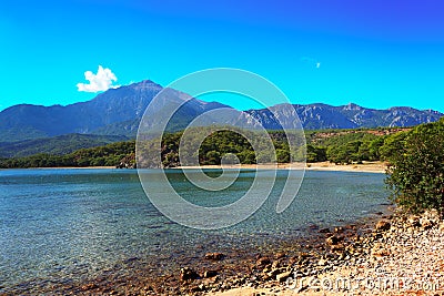 Tahtali mountain and bay Phaselis Stock Photo