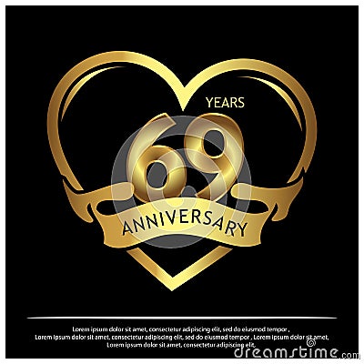 69 years anniversary golden. anniversary template design for web, game ,Creative poster, booklet, leaflet, flyer, magazine, invita Vector Illustration