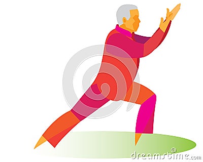 The tai chi instructor shows his high skills Vector Illustration