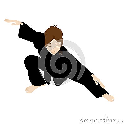 Tai Chi Woman with Black Kimono Vector Illustration