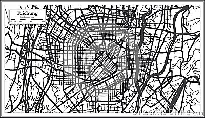 Taichung Taiwan Indonesia City Map in Black and White Color. Outline Map Stock Photo