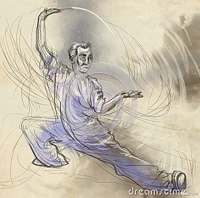 Taiji (Tai Chi). An full sized hand drawn illustra Vector Illustration