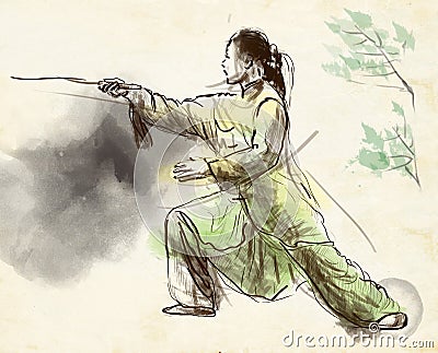 Taiji (Tai Chi). An full sized hand drawn illustra Vector Illustration