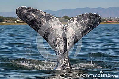 Tail of a gray whale on sea (Eschrichtius robustus) whale fluke Stock Photo