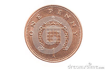 Tail of a 1 penny english coin on white background Stock Photo