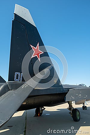 The tail unit of a supersonic fighter. Stock Photo