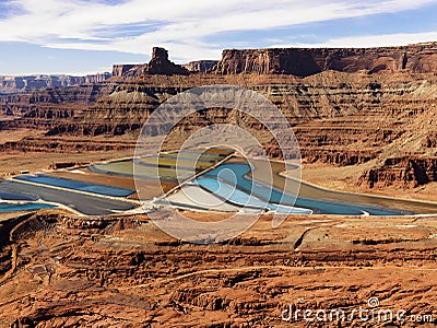 Tailing Ponds in Craggy Landscape Stock Photo