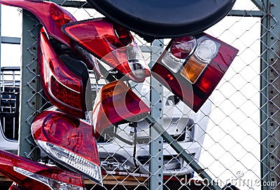 Taillights in the Junkyard Stock Photo