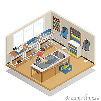 Tailor Atelier Isometric Composition Vector Illustration