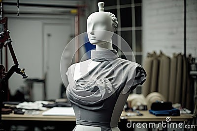 tailor, draping fabric over mannequin to create unique outfit Stock Photo