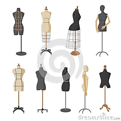 Tailor dummies. Female cartoon dummies models recent vector templates isolated on white Vector Illustration